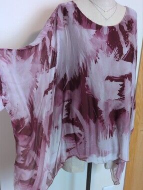 Tempo Paris Silk One Size Women’s Sheer Abstract Brushstroke Tunic - Mauve